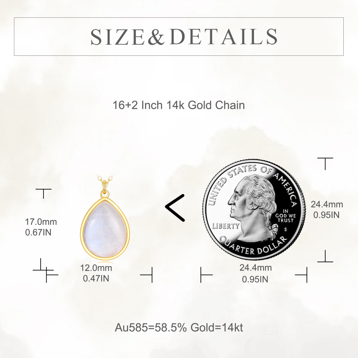 10K Gold Moonstone Oval Necklace for Women-5