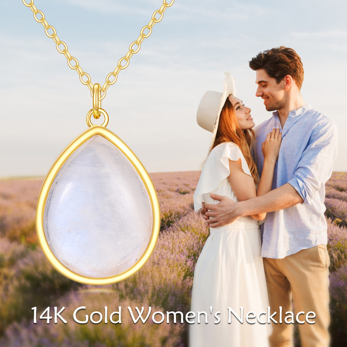 10K Gold Moonstone Oval Necklace for Women-6