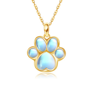 10K Gold Moonstone Paw Pendant Necklace-1