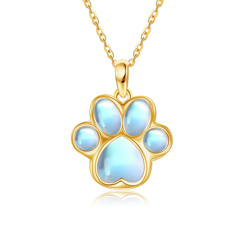 10K Gold Moonstone Paw Pendant Necklace-9