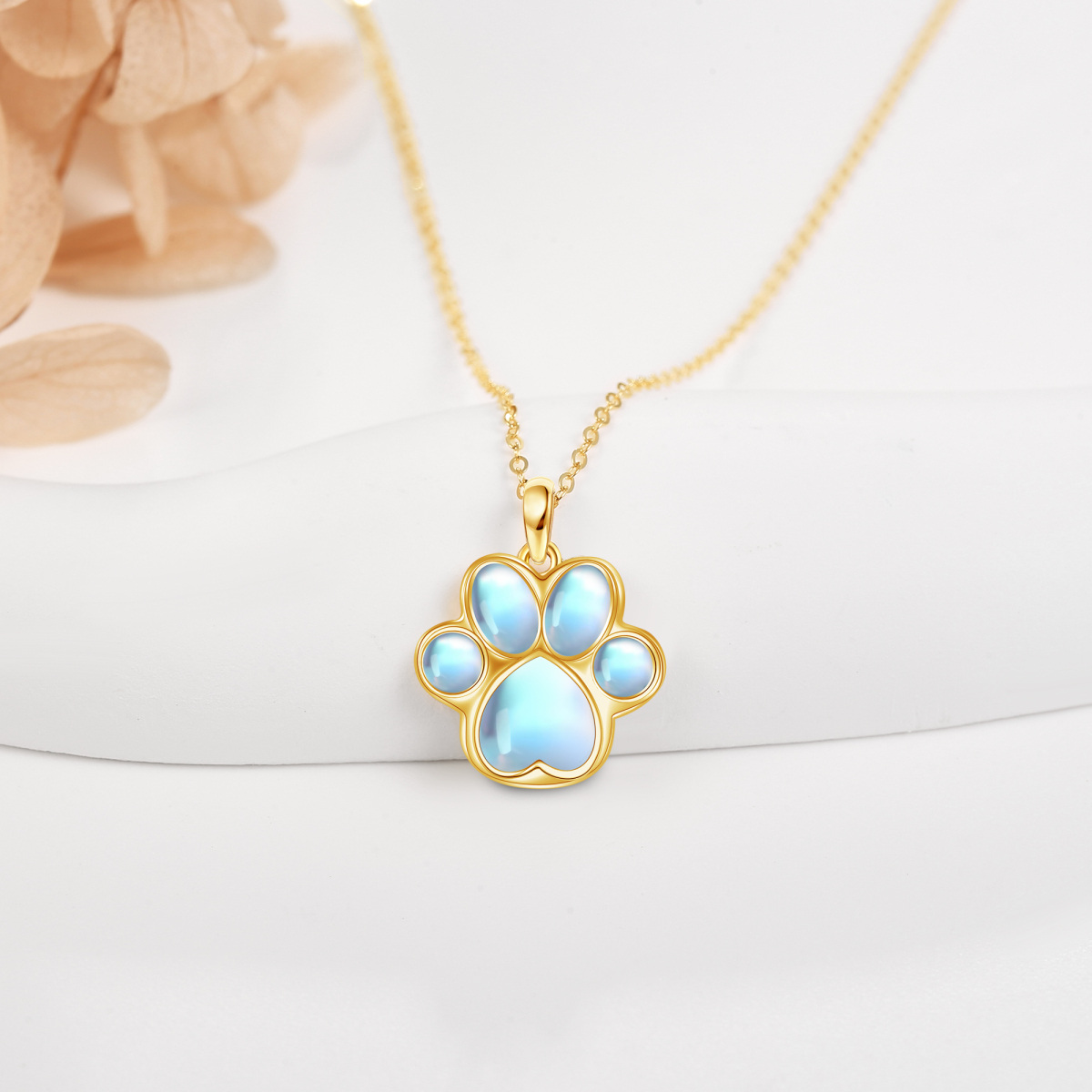 10K Gold Moonstone Paw Pendant Necklace-3