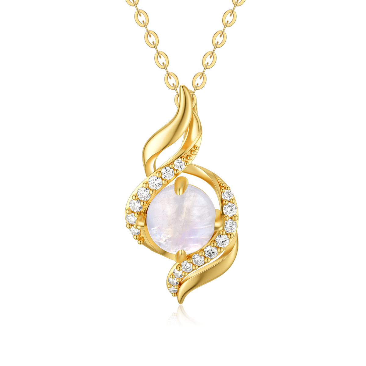 10K Gold Cubic Zirconia & Moonstone Ribbon Pendant Necklace-1