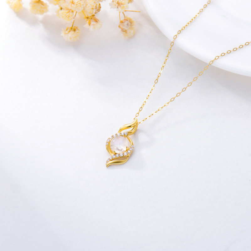 10K White Gold Cubic Zirconia & Moonstone Ribbon Pendant Necklace-4