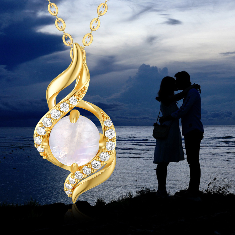 10K White Gold Cubic Zirconia & Moonstone Ribbon Pendant Necklace-5