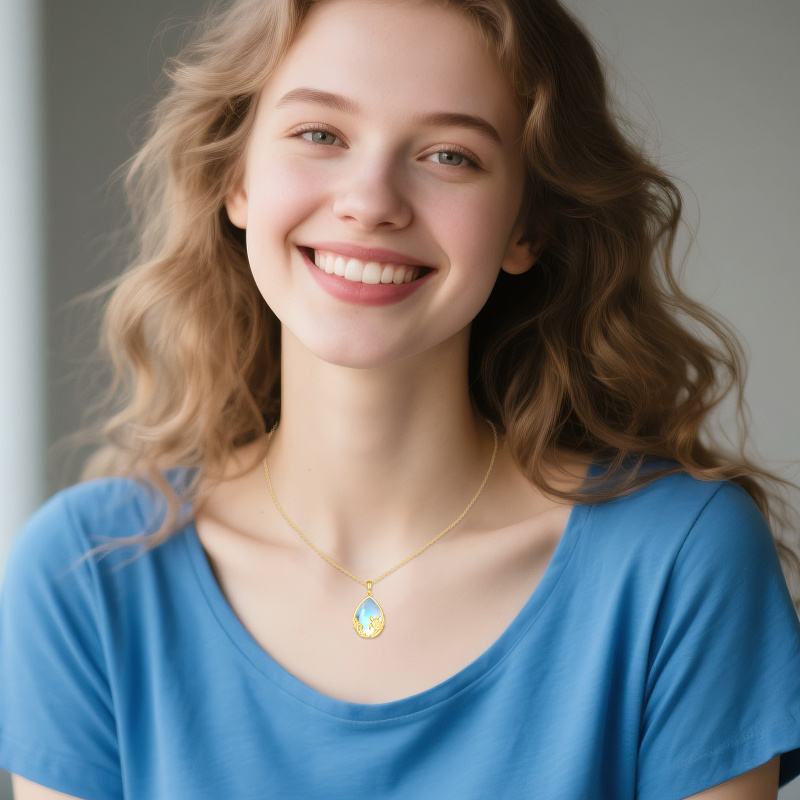 Collar colgante de oro de 14 quilates con piedra de luna y tortuga marina-2