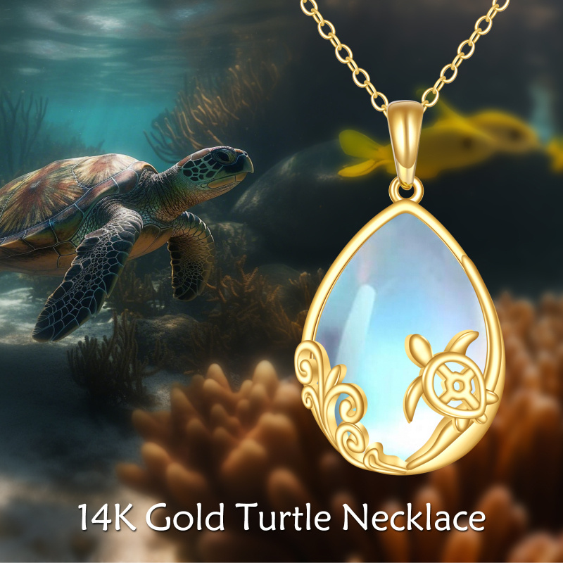 Collar colgante de oro de 14 quilates con piedra de luna y tortuga marina-6