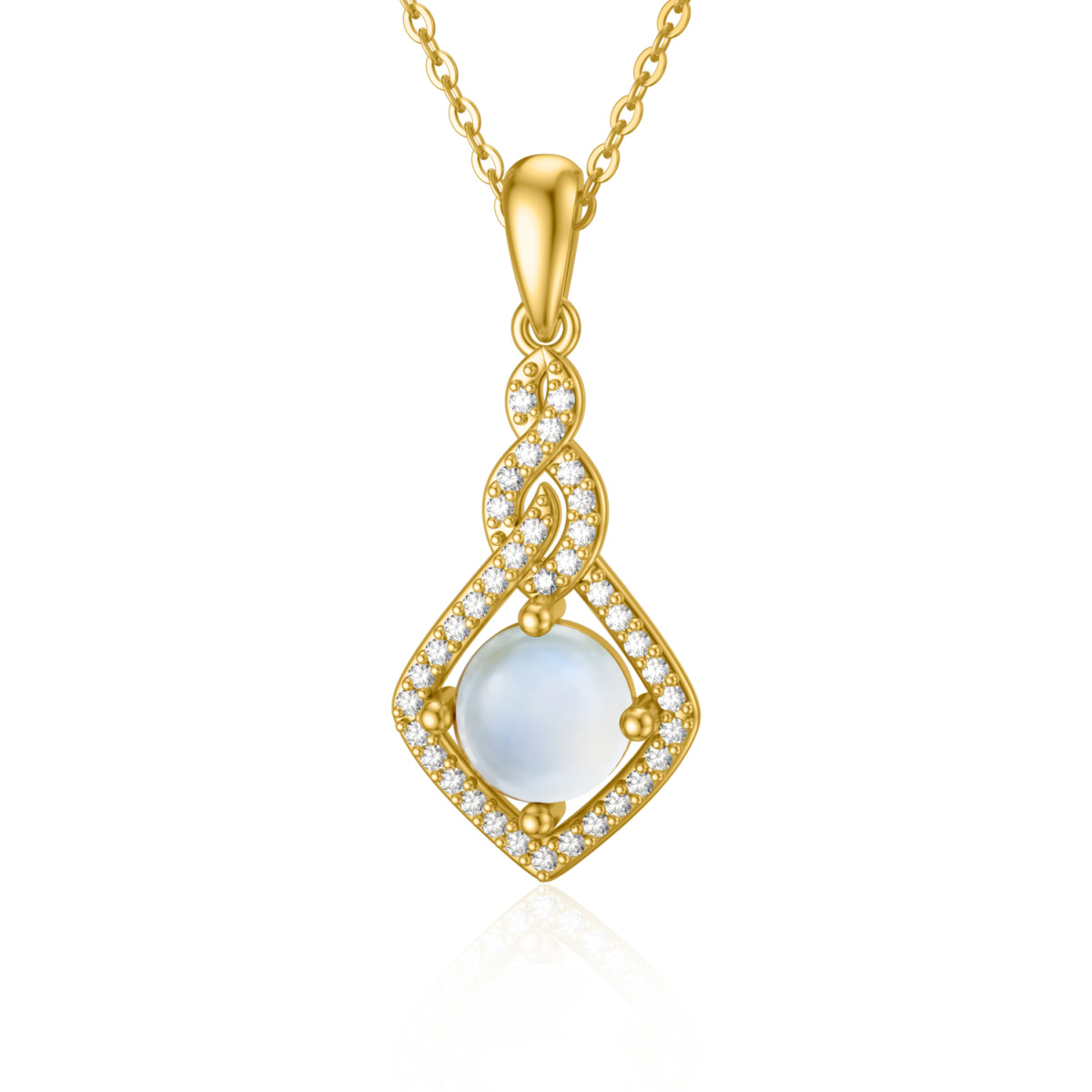 10K Gold Moonstone & Cubic Zirconia Square Pendant Necklace-1