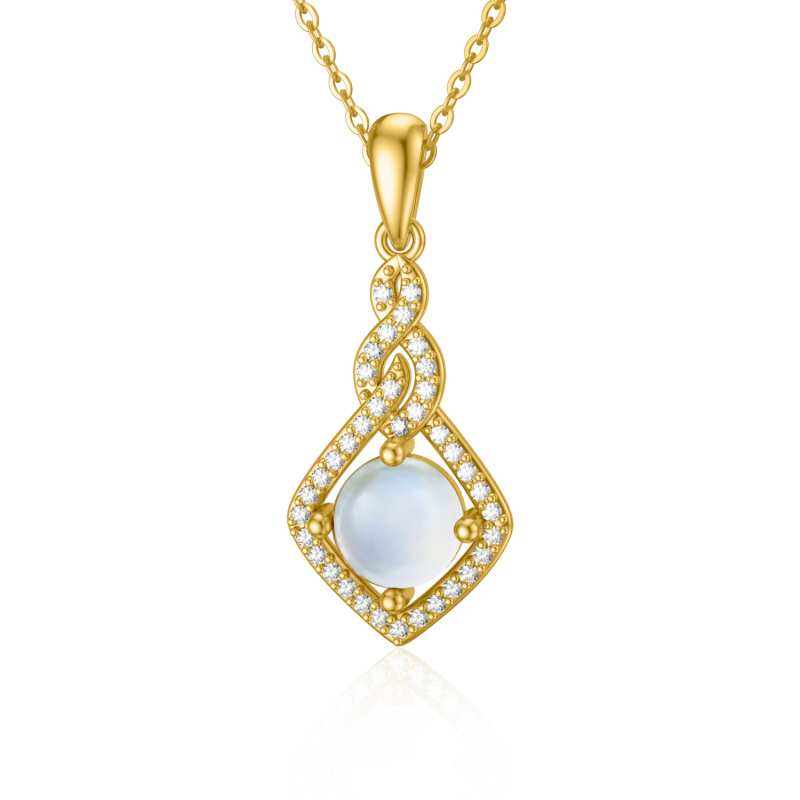 14K Gold Moonstone & Cubic Zirconia Square Pendant Necklace-1
