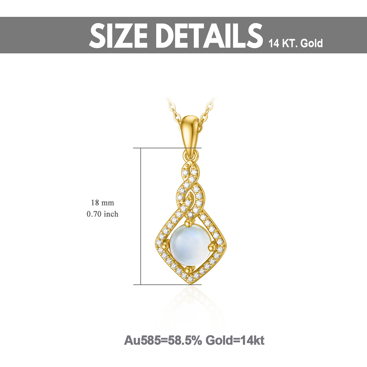 10K Gold Moonstone & Cubic Zirconia Square Pendant Necklace-6