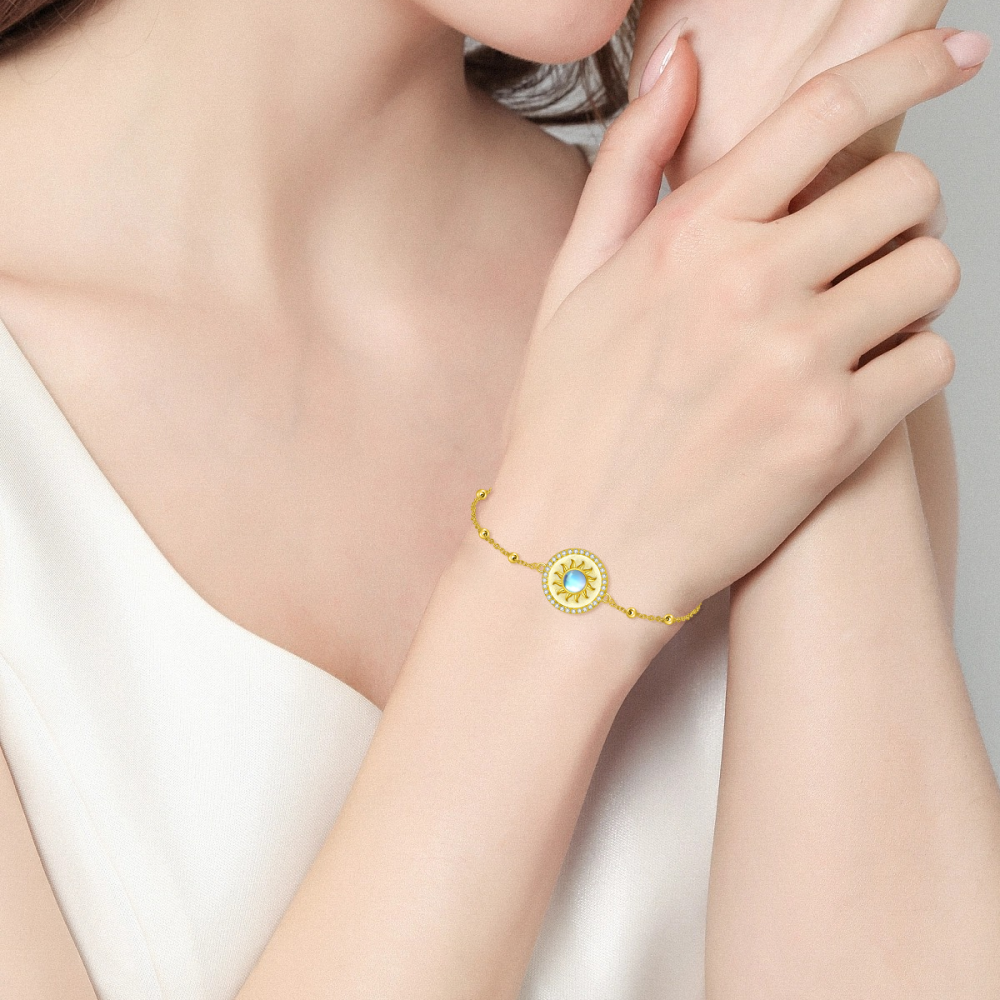 10K Gold Moonstone Sun Charm Bracelet-2