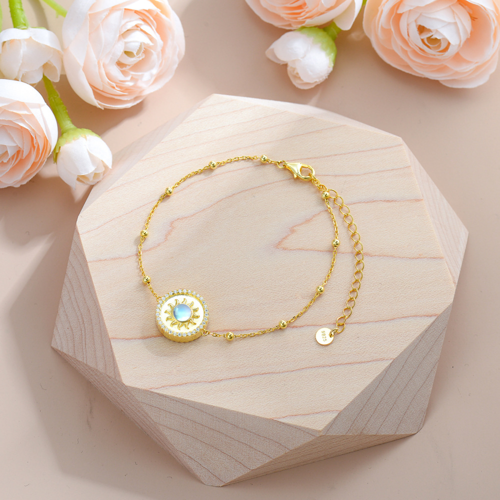 10K Gold Moonstone Sun Charm Bracelet-3