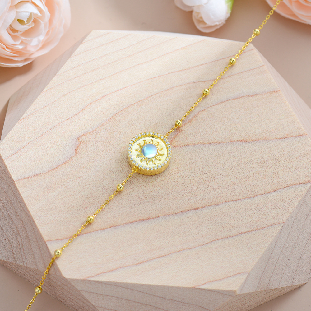 10K Gold Moonstone Sun Charm Bracelet-4