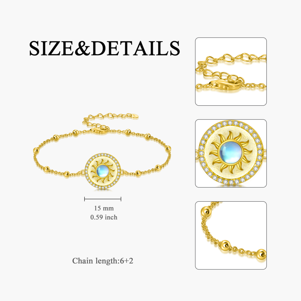 10K Gold Moonstone Sun Charm Bracelet-5