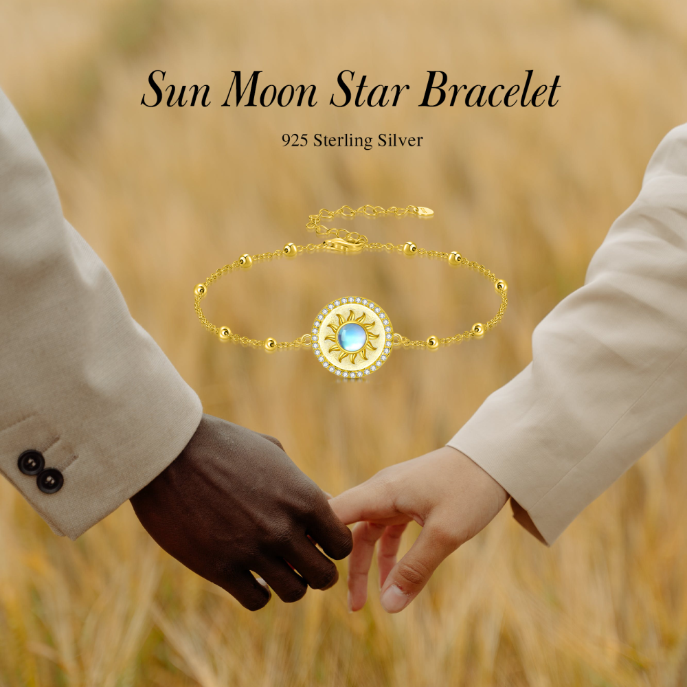 10K Gold Moonstone Sun Charm Bracelet-6
