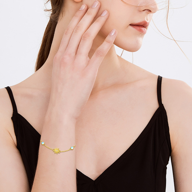 10K White Gold Cubic Zirconia & Moonstone Sunflower Charm Bracelet-2