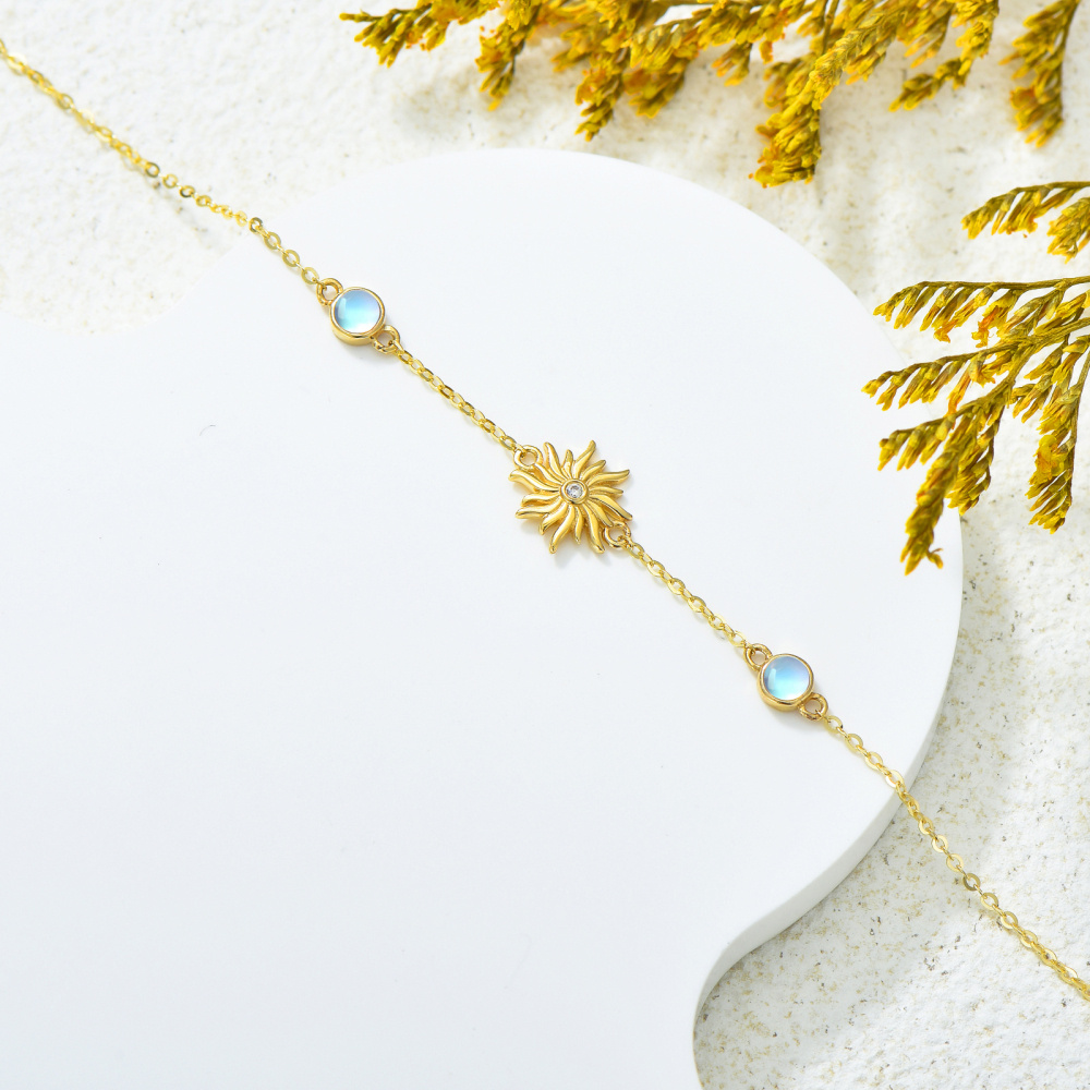10K Gold Cubic Zirconia & Moonstone Sunflower Charm Bracelet-4