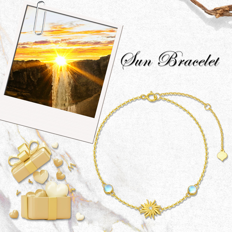 10K White Gold Cubic Zirconia & Moonstone Sunflower Charm Bracelet-6