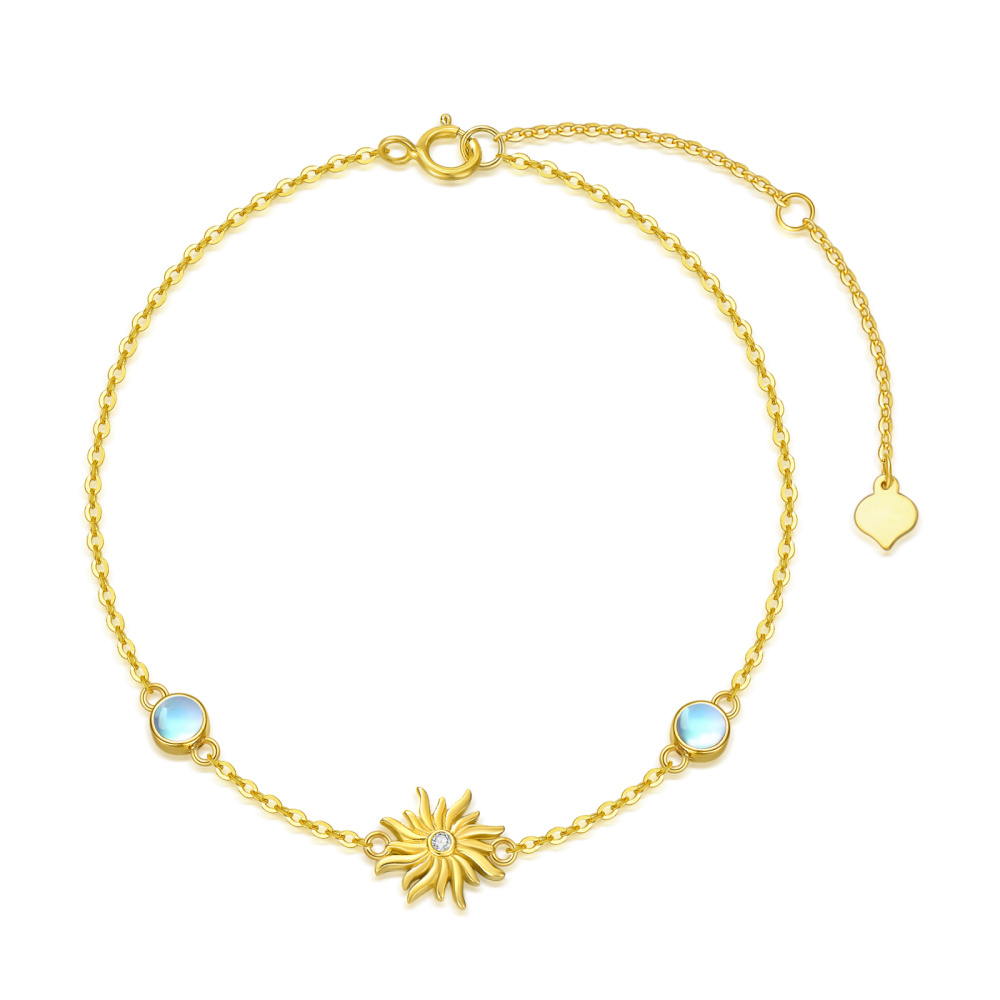 10K Gold Cubic Zirconia & Moonstone Sunflower Charm Bracelet-1