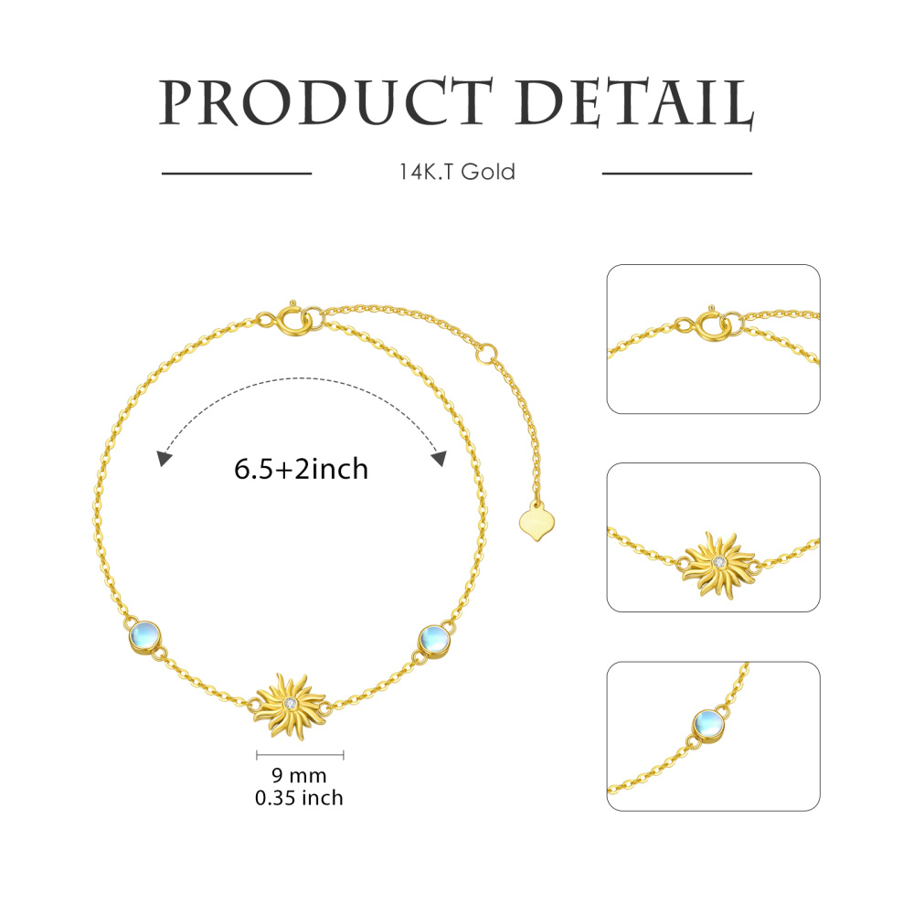 10K Gold Cubic Zirconia & Moonstone Sunflower Charm Bracelet-5