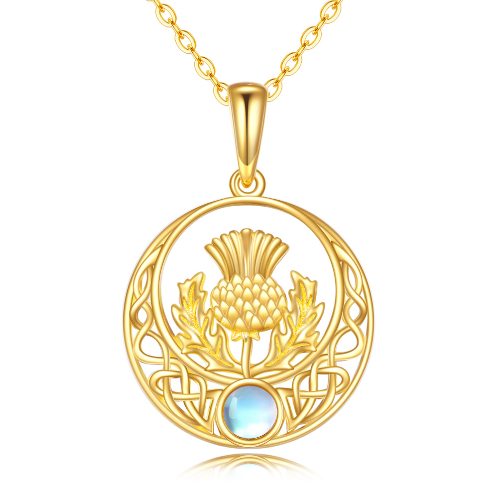 10K Gold Moonstone Tree Of Life & Celtic Knot Pendant Necklace-1