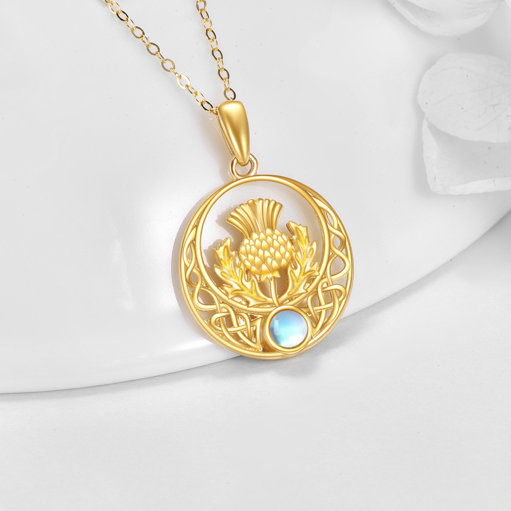 10K Gold Moonstone Tree Of Life & Celtic Knot Pendant Necklace-3