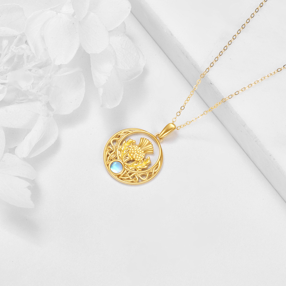 10K Gold Moonstone Tree Of Life & Celtic Knot Pendant Necklace-4