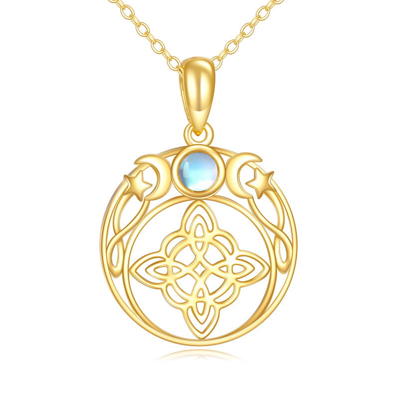 10K Gold Moonstone Witch Pendant Necklace-10