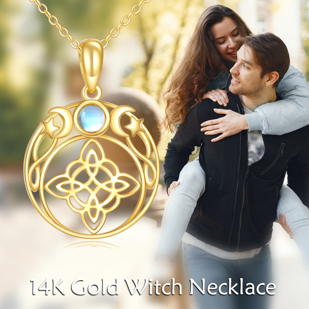 10K Gold Moonstone Witch Pendant Necklace-5