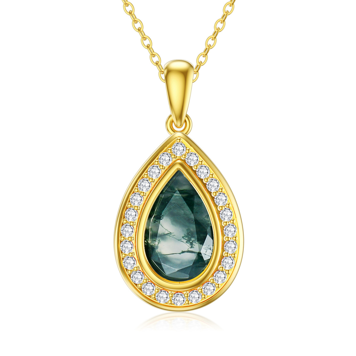 14K Gold Moss Agate Drop Shape Pendant Necklace-1