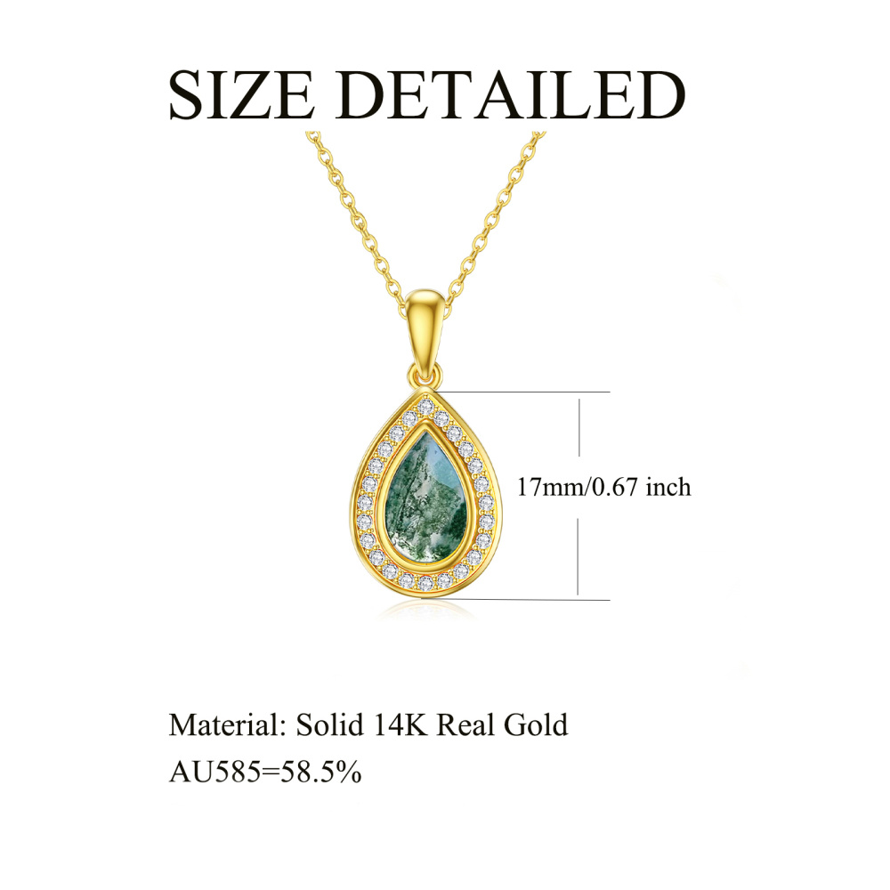 10K Gold Moss Agate Drop Shape Pendant Necklace-6