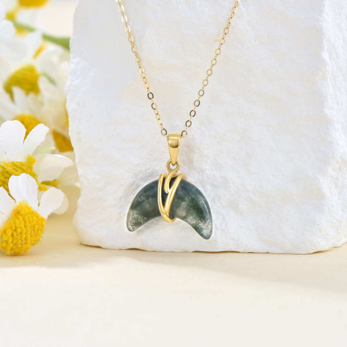 10K Gold Moss Agate Pendant Necklace-3