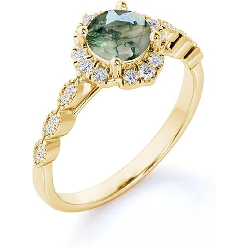 10K Gold Moss Agate Round Ring-1