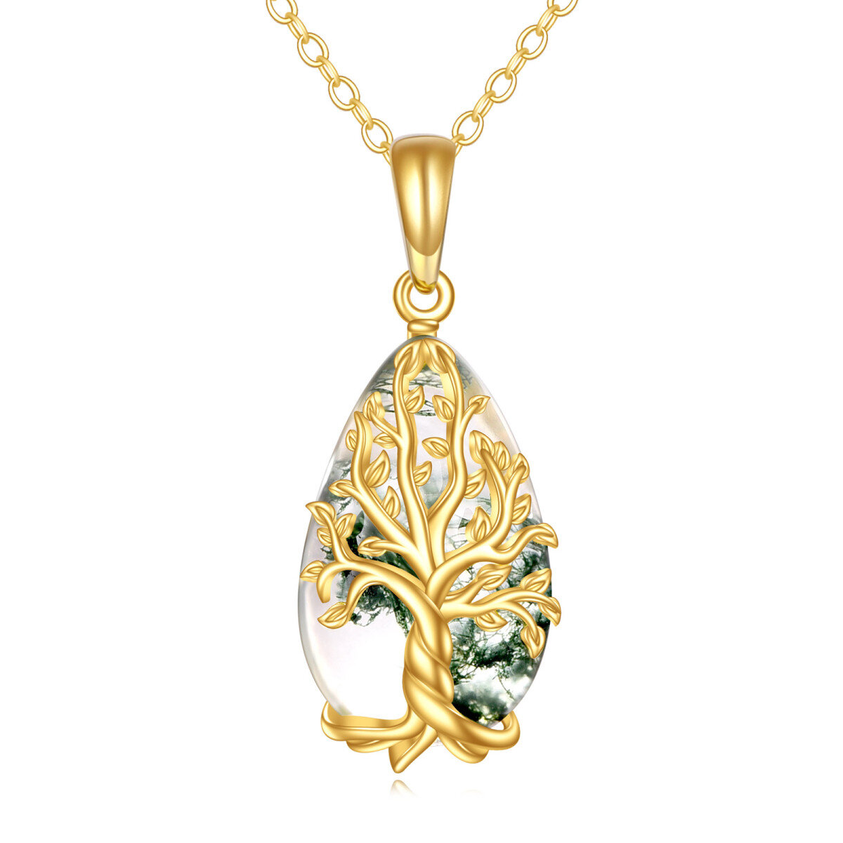 Collar con colgante de árbol de la vida de ágata musgosa en oro de 14 quilates-1
