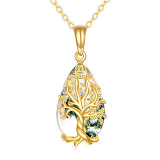 14K Gold Moss Agate Tree Of Life Pendant Necklace-6