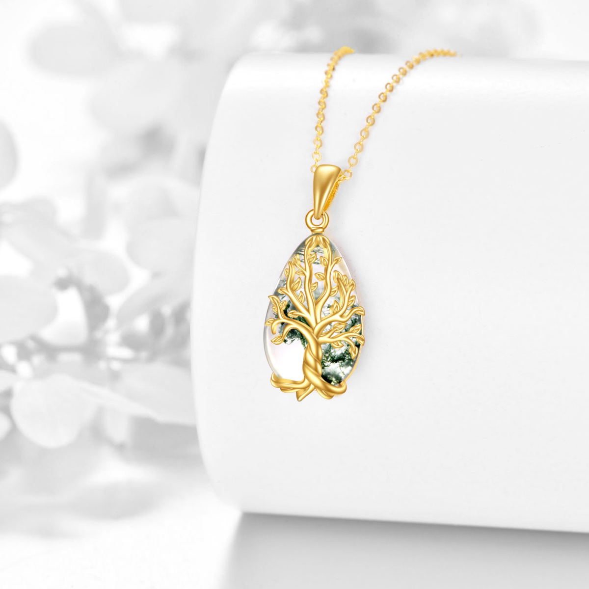 Collar con colgante de árbol de la vida de ágata musgosa en oro de 14 quilates-3