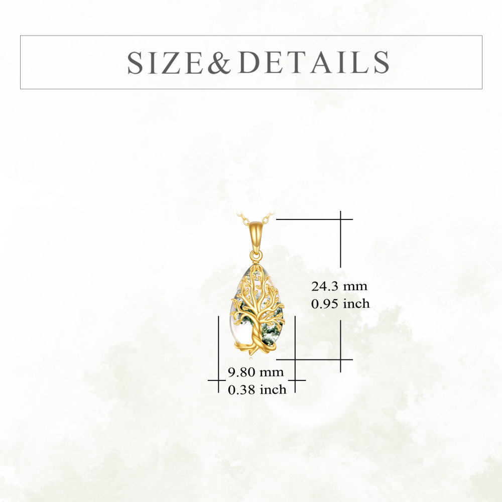 10K Gold Moss Agate Tree Of Life Pendant Necklace-5