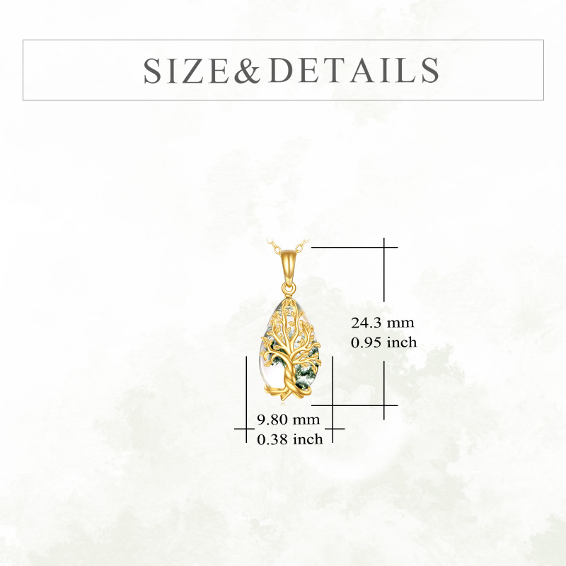 14K Gold Moss Agate Tree Of Life Pendant Necklace-5