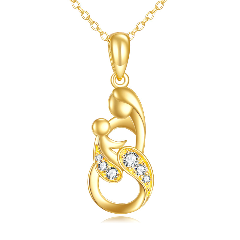 18K Gold Cubic Zirconia Mother & Children Pendant Necklace-1