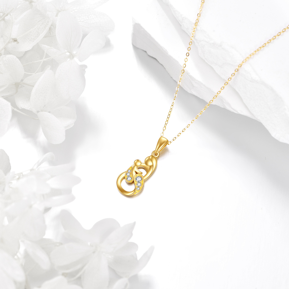 Collana con ciondolo madre e figli in zirconi cubici in oro 14K-3