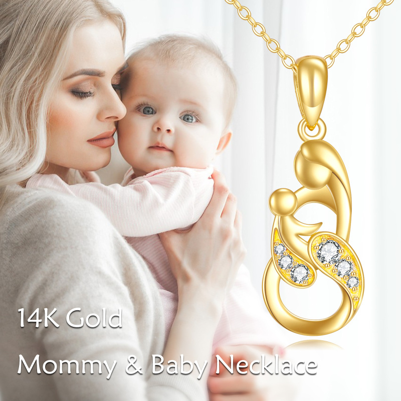 18K Gold Cubic Zirconia Mother & Children Pendant Necklace-6