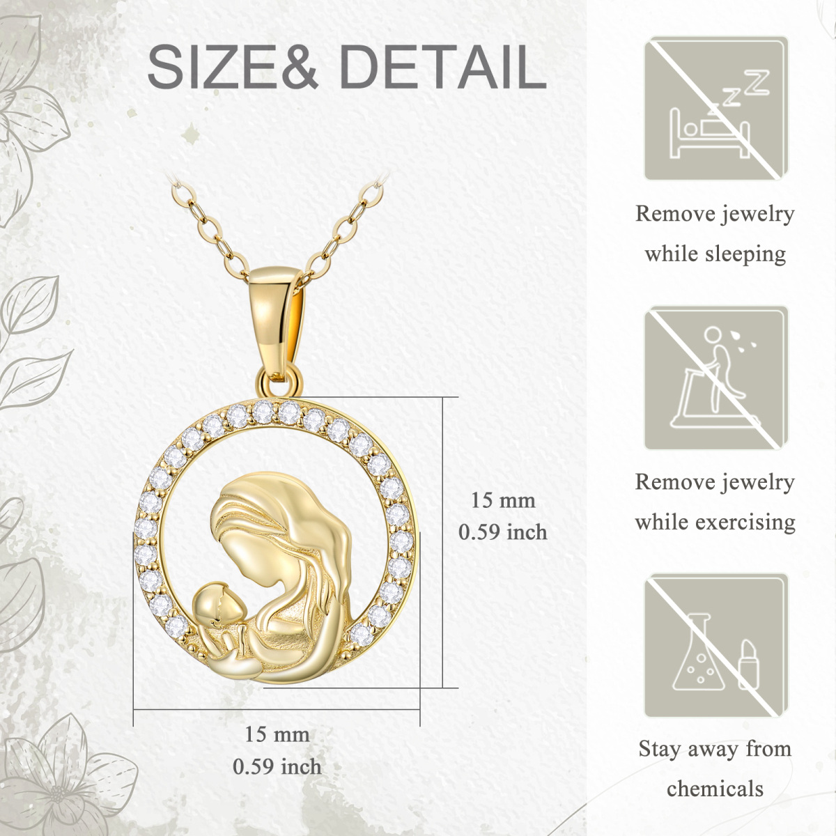 14K Gold Cubic Zirconia Mother & Circle Pendant Necklace-5