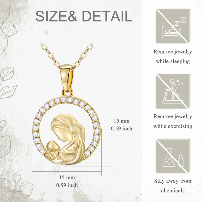10K Gold Cubic Zirconia Mother & Circle Pendant Necklace-5
