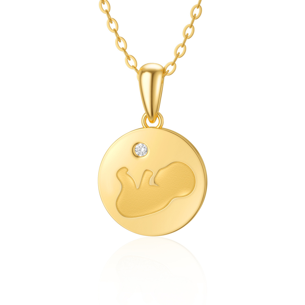 Collier avec pendentif en or 10K à pièces de monnaie mère et fille en zircon cubique-1