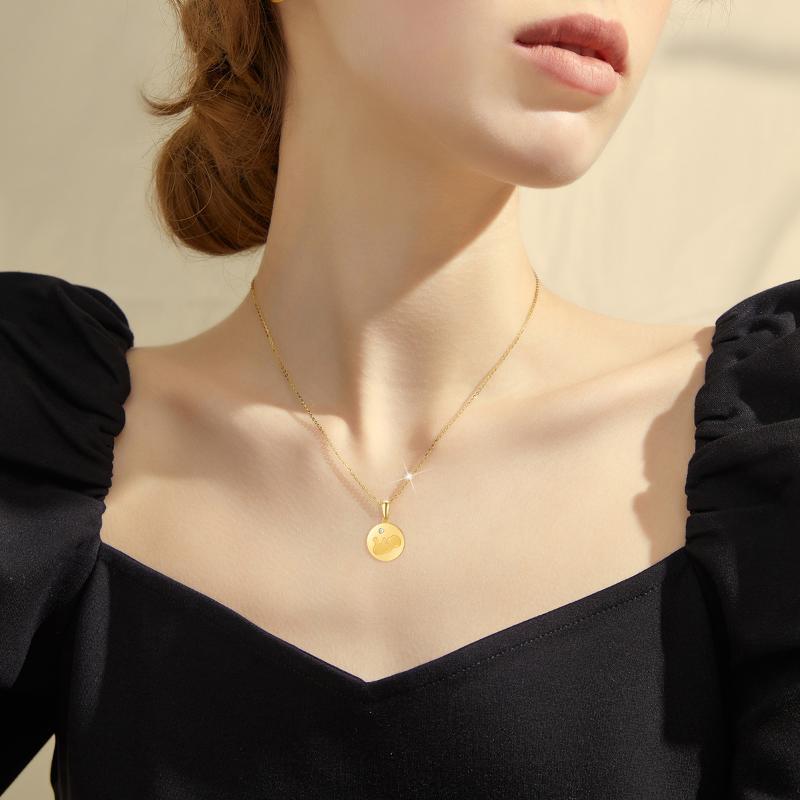 Collier avec pendentif en or 10K à pièces de monnaie mère et fille en zircon cubique-2