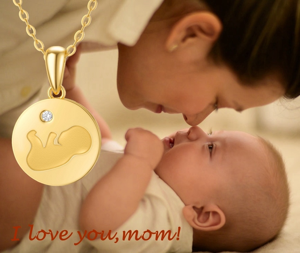 Collier avec pendentif en or 10K à pièces de monnaie mère et fille en zircon cubique-3