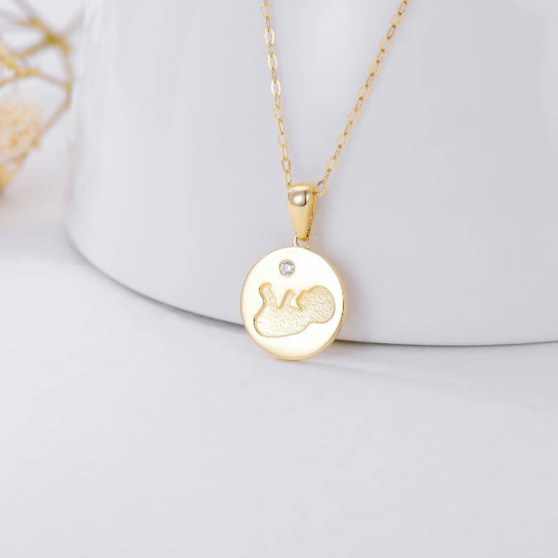 14K Gold Cubic Zirconia Mother & Daughter Coin Pendant Necklace-4