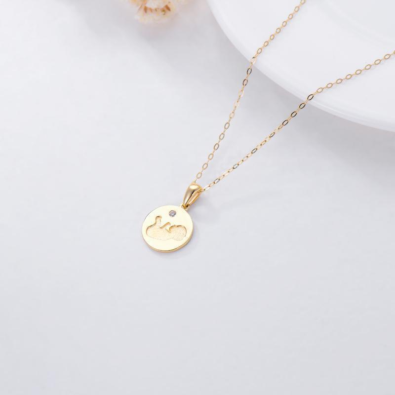 Collier avec pendentif en or 10K à pièces de monnaie mère et fille en zircon cubique-5