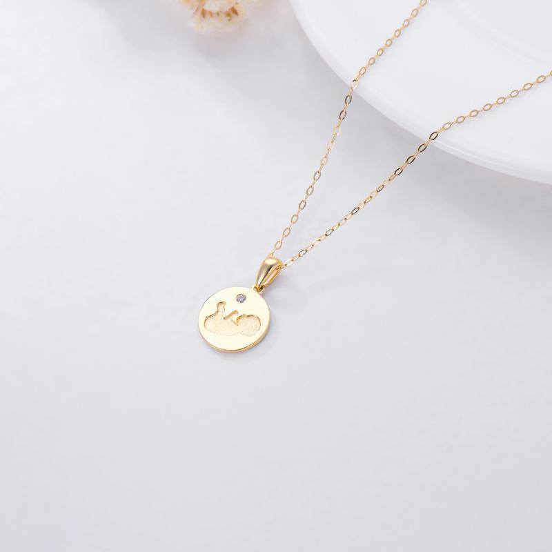 14K Gold Cubic Zirconia Mother & Daughter Coin Pendant Necklace-5