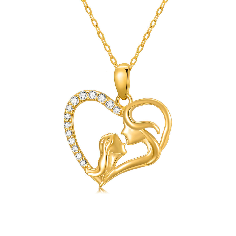10K Gouden Cubic Zirconia Moeder & Dochter Contour Hart Hanger Ketting-1