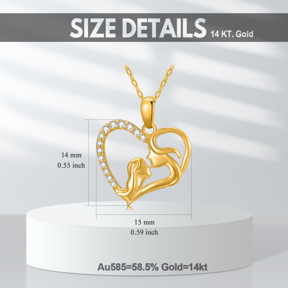 10K Gouden Cubic Zirconia Moeder & Dochter Contour Hart Hanger Ketting-5